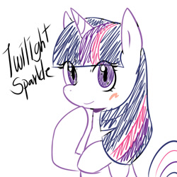 Size: 1000x1000 | Tagged: safe, artist:maren, derpibooru import, twilight sparkle, unicorn twilight, pony, unicorn, bust, female, looking at you, mare, simple background, sitting, solo, white background