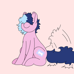 Size: 2048x2048 | Tagged: safe, derpibooru import, oc, oc only, earth pony, pony, blue mane, gift art, happy, obscured face, pink background, simple background, solo, tail, tail wag