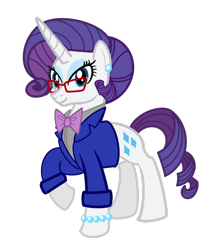 Size: 1047x1245 | Tagged: safe, artist:disneymarvel96, derpibooru import, rarity, unicorn, flurry heart's story, alternate design, bowtie, bracelet, clothes, ear piercing, earring, female, glasses, jacket, jewelry, older, older rarity, piercing, png, simple background, solo, suit, transparent background, vector