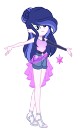 Size: 1724x2835 | Tagged: safe, artist:harmonyvitality-yt, derpibooru import, oc, oc only, equestria girls, base used, eyelashes, female, offspring, parent:flash sentry, parent:twilight sparkle, parents:flashlight, sandals, simple background, smiling, solo, transparent background