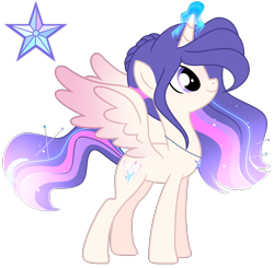 Size: 1800x1767 | Tagged: safe, artist:harmonyvitality-yt, derpibooru import, oc, oc only, alicorn, pony, alicorn oc, base used, eyelashes, female, glowing, glowing horn, horn, jewelry, mare, necklace, offspring, parent:flash sentry, parent:twilight sparkle, parents:flashlight, simple background, smiling, solo, transparent background, wings