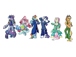 Size: 3000x2250 | Tagged: safe, artist:wimple, derpibooru import, applejack, fluttershy, pinkie pie, rainbow dash, rarity, twilight sparkle, unicorn twilight, earth pony, pegasus, pony, unicorn, female, jojo's bizarre adventure, mane six, simple background, white background