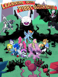 Size: 7500x10000 | Tagged: safe, artist:chedx, derpibooru import, applejack, fluttershy, lord tirek, pinkie pie, rainbow dash, rarity, twilight sparkle, comic:learning with pibby glitch battles, bugs bunny, comic, cover, crossover, mane six, mordecai, multiverse, pibby, regular show, sonic the hedgehog, sonic the hedgehog (series), spongebob squarepants, spongebob squarepants (character), tom (tom and jerry), tom and jerry