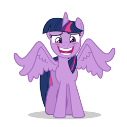 Size: 5000x5000 | Tagged: safe, artist:gypsykumquat, derpibooru import, twilight sparkle, twilight sparkle (alicorn), alicorn, pony, .svg available, absurd resolution, awkward smile, blushing, embarrassed, embarrassed grin, female, grin, inkscape, looking at you, show accurate, simple background, smiling, smiling at you, solo, spread wings, transparent background, vector, wings