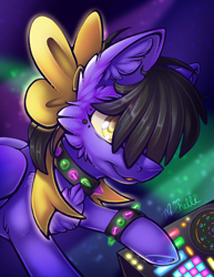 Size: 2550x3300 | Tagged: safe, artist:mychelle, derpibooru import, oc, oc:neon notes, earth pony, pony, bow, female, hair bow, mare, quadrupedal, solo