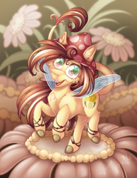 Size: 2550x3300 | Tagged: safe, artist:mychelle, derpibooru import, oc, oc:dandelion, original species, fairy, fairy pony, female, flower, quadrupedal, solo