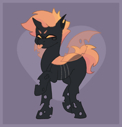 Size: 1150x1200 | Tagged: safe, artist:nyrillen, derpibooru import, oc, oc only, changeling, pony, changeling oc, male, orange changeling, pony town, purple background, raspberry, simple background, solo, stallion, tongue, tongue out