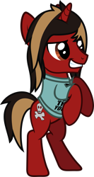 Size: 717x1350 | Tagged: safe, artist:lightningbolt, derpibooru exclusive, derpibooru import, pony, unicorn, .svg available, all time low, clothes, dyed mane, dyed tail, grin, horn, jack barakat, male, ponified, rearing, shirt, simple background, smiling, solo, species swap, stallion, svg, t-shirt, tail, transparent background, vector