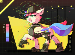 Size: 4500x3300 | Tagged: safe, artist:pedalspony, derpibooru import, oc, oc only, oc:pedals, pegasus, boots, butt, clothes, collar, cyberpunk, dock, dock piercing, drug use, drugs, ear piercing, error, glitch, gun, handgun, hoodie, knife, mechanical hands, piercing, pistol, plot, shoes, smoke, smoking, tail, tail piercing, weapon, wrist wraps