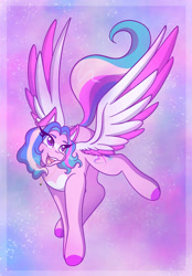 Size: 1423x2048 | Tagged: safe, artist:mscolorsplash, derpibooru import, oc, oc only, pegasus, pony, abstract background, colored wings, female, jewelry, mare, multicolored wings, necklace, open mouth, open smile, smiling, solo, spread wings, wings