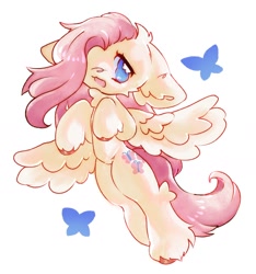 Size: 1726x1846 | Tagged: safe, artist:endogeny333, derpibooru import, fluttershy, pegasus, pony, cute, female, hair over one eye, looking at you, mare, open mouth, shyabetes, simple background, solo, spread wings, white background, wings