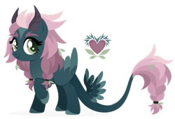 Size: 1920x1317 | Tagged: safe, artist:kabuvee, derpibooru import, oc, oc:thornheart, pegasus, female, horns, mare, quadrupedal, simple background, solo, tail wings, transparent background