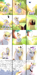 Size: 1280x2550 | Tagged: safe, artist:kidaoriginal, derpibooru import, edit, derpy hooves, princess luna, alicorn, pegasus, pony, comic:derpy - the creator of dreams, abstract, abstract art, alicornified, close-up, clothes, comic, crown, crying, cute, daaaaaaaaaaaw, derp, derpicorn, eyes closed, flower, flying, full comic, glowing, glowing horn, grass, happy, hitting, hoof shoes, horn, jewelry, lidded eyes, looking at something, looking down, looking up, magic, modern art, music notes, necklace, open mouth, open smile, race swap, reaching, regalia, running, shadow, shoes, sitting, smack, smiling, tears of pain, teary eyes, teleportation, tree, underhoof, vibe check, walking