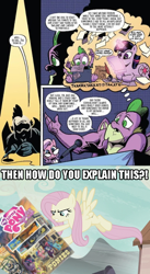 Size: 500x911 | Tagged: safe, artist:andypriceart, derpibooru import, edit, edited screencap, idw, screencap, applejack, fluttershy, spike, twilight sparkle, unicorn twilight, dragon, pony, unicorn, the cutie map, female, gigachad, gigachad spike, male, mare, meme, older, older spike, op is a cuck, stallion, text, uh oh, winged spike, wings