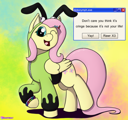 Size: 1914x1800 | Tagged: safe, artist:passionpanther, derpibooru import, fluttershy, pegasus, pony, antonymph, fluttgirshy, gir, kandi, one eye closed, open mouth, open smile, scene kid, smiling, solo, vylet pony, wink