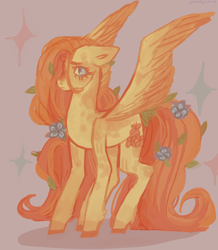 Size: 1874x2148 | Tagged: safe, artist:pajore62, derpibooru import, fluttershy, pegasus, pony, flower, flower in hair, flower in tail, solo, tail