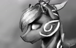 Size: 1421x905 | Tagged: safe, artist:minckies, derpibooru import, oc, oc only, pony, grayscale, monochrome, signature, solo