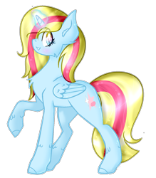 Size: 1249x1429 | Tagged: safe, artist:angellightyt, derpibooru import, oc, oc only, alicorn, pony, alicorn oc, base used, chest fluff, eyelashes, glowing, glowing horn, grin, horn, raised hoof, raised leg, simple background, smiling, solo, transparent background, wings