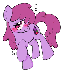 Size: 550x628 | Tagged: safe, artist:muffinz, derpibooru import, berry punch, berryshine, earth pony, pony, blushing, bubble, drunk, drunk bubbles, female, go home you're drunk, mare, simple background, solo, tipsy, white background