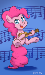 Size: 720x1200 | Tagged: safe, artist:empyu, derpibooru import, pinkie pie, earth pony, pony, musical instrument, open mouth, playing, solo, ukulele