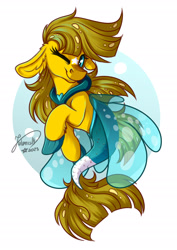 Size: 1920x2716 | Tagged: safe, artist:julunis14, derpibooru import, oc, oc only, oc:ayza, pony, seapony (g4), bubble, digital art, dorsal fin, ears, female, fin, fin wings, fins, fish tail, floppy ears, flowing mane, flowing tail, looking at you, mare, ocean, one eye closed, seaponified, signature, simple background, smiling, smiling at you, solo, species swap, swimming, tail, underwater, water, white background, wings, wink