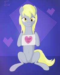 Size: 3008x3760 | Tagged: safe, artist:finirim, derpibooru import, derpy hooves, pegasus, pony, belly, belly button, cute, female, heart, i love you, looking at you, mare, simple background, solo