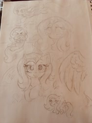 Size: 1536x2048 | Tagged: safe, artist:confetticakez, derpibooru import, fluttershy, earth pony, pegasus, :p, ><, chibi, cute, eep, eyes closed, floating heart, heart, hiding behind wing, looking at you, rainbow, shyabetes, sketch, sketch dump, smiling, smiling at you, tongue, tongue out, traditional art, wings