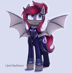 Size: 2800x2840 | Tagged: safe, artist:opal_radiance, derpibooru import, oc, oc only, oc:vesper moon, bat pony, pony, equestria at war mod, bat pony oc, clothes, commission, eaw, lunar empire, lunarist, simple background, solo, uniform, white background