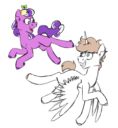 Size: 1200x1300 | Tagged: safe, artist:fuckomcfuck, derpibooru import, screwball, oc, oc:rat, alicorn, earth pony, pony, duo, fangs, floating, flying, half-siblings, hat, propeller hat, simple background, transparent background