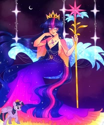 Size: 1080x1300 | Tagged: safe, artist:soyla_julie, derpibooru import, twilight sparkle, twilight sparkle (alicorn), alicorn, human, clothes, crown, dress, female, humanized, jewelry, light skin, long hair, regalia, solo, staff