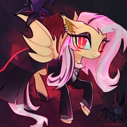 Size: 2048x2048 | Tagged: safe, artist:qwennondeathdie, derpibooru import, fluttershy, bat, bat pony, pony, bat ponified, clothes, eyelashes, fangs, female, flutterbat, fluttergoth, high res, mare, race swap, red eyes, solo focus