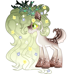 Size: 3688x3684 | Tagged: safe, artist:anno酱w, derpibooru import, deer, deer pony, original species, base used, flower, flower in hair, horns, long hair, simple background, solo, transparent background, unshorn fetlocks