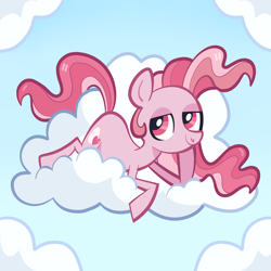 Size: 5000x5000 | Tagged: safe, artist:pilesofmiles, derpibooru import, oc, oc only, earth pony, pony, blue background, cloud, cloudy, cutie mark, ponysona, simple background, sona