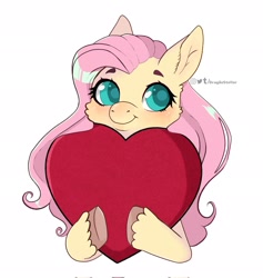 Size: 1943x2048 | Tagged: safe, artist:lululaozi, derpibooru import, fluttershy, pegasus, pony, blushing, cheek fluff, colored eyebrows, colored pupils, female, heart, mare, simple background, solo, unshorn fetlocks, white background