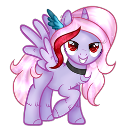 Size: 1905x1989 | Tagged: safe, artist:angellightyt, derpibooru import, oc, oc only, alicorn, pony, alicorn oc, base used, choker, eyelashes, female, grin, horn, mare, raised hoof, raised leg, red eyes, simple background, smiling, solo, transparent background, wings