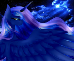 Size: 2400x2000 | Tagged: safe, artist:angellightyt, artist:minelvi, derpibooru import, princess luna, pony, collaboration, eyelashes, female, mare, night, outdoors, solo, stars