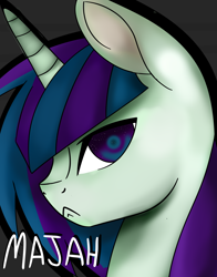 Size: 1650x2100 | Tagged: safe, artist:minckies, derpibooru import, oc, oc only, pony, unicorn, bust, female, frown, horn, mare, solo, unicorn oc