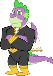 Size: 4471x6468 | Tagged: safe, alternate version, artist:ponygamer2020, derpibooru import, spike, dragon, the last problem, black adam, cape, clothes, dc comics, dc extended universe, gigachad spike, looking at you, male, older, older spike, simple background, smiling, smiling at you, solo, suit, superhero, transparent background, vector, winged spike