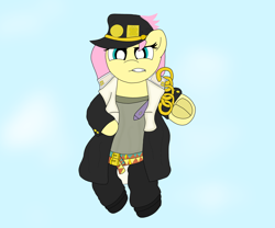 Size: 6048x5036 | Tagged: safe, artist:pinkiepie69, derpibooru import, fluttershy, pegasus, chains, clothes, eyeshadow, jojo reference, jojo's bizarre adventure, makeup, school uniform, sky, solo