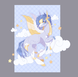 Size: 1907x1874 | Tagged: safe, artist:luuny-luna, derpibooru import, oc, oc:rain star, pegasus, pony, cloud, colored wings, female, mare, multicolored wings, quadrupedal, solo, wings