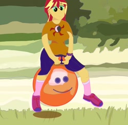 Size: 2432x2366 | Tagged: safe, artist:makoeleven, derpibooru import, sunset shimmer, equestria girls, solo, space hopper