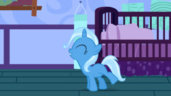 Size: 1280x720 | Tagged: safe, artist:mansionreborn, derpibooru import, trixie, pony, unicorn, cute, diatrixes, eyes closed, female, filly, filly trixie, foal, solo, younger