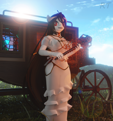 Size: 3375x3625 | Tagged: safe, artist:riizatensely, derpibooru import, oc, oc only, anthro, unicorn, 3d, albedo, anime, clothes, commission, cosplay, costume, cute, dress, fantasy, overlord, riiza tensely, solo, staff, stagecoach, your character here