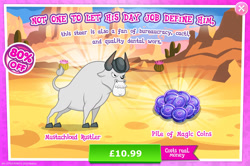 Size: 1956x1296 | Tagged: safe, derpibooru import, angus mcsteer, bull, advertisement, bowler hat, cloven hooves, costs real money, english, gameloft, hat, horns, magic coins, male, mobile game, my little pony: magic princess, numbers, official, sale, solo, solo focus, text