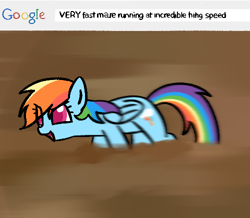 Size: 500x436 | Tagged: safe, artist:omelettepony, ponerpics import, rainbow dash, pegasus, pony, eye clipping through hair, female, folded wings, google search, mare, meme, motion blur, open mouth, ponified, ponified meme, solo, wings