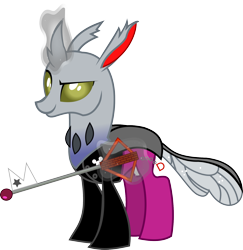 Size: 1875x1928 | Tagged: safe, artist:mariofan345, derpibooru import, oc, oc only, oc:dot matrix, changedling, changeling, changedling oc, changeling oc, disney, dreamworks face, glowing, glowing horn, horn, keyblade, kingdom hearts, magic, magic aura, simple background, smiling, smirk, solo, telekinesis, transparent background, weapon