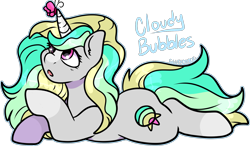 Size: 1932x1130 | Tagged: safe, artist:sexygoatgod, derpibooru import, oc, oc only, oc:cloudy bubbles, butterfly, pony, unicorn, adoptable, female, simple background, solo, transparent background