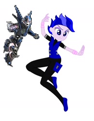 Size: 1556x1992 | Tagged: safe, artist:robertsonskywa1, derpibooru import, human, robot, equestria girls, arcee, bands, clothes, comparison, female, leggings, photo, pose, shoes, simple background, solo, transformers, transformers prime, unzipping, white background