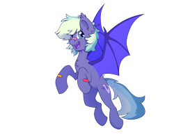 Size: 2700x2160 | Tagged: safe, artist:yarugreat, derpibooru import, oc, oc:murphy, bat pony, pony, flying, open mouth, patch, pony oc, simple background, smiling, solo, spread wings, transparent background, wings