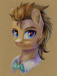 Size: 911x1200 | Tagged: safe, artist:maytee, derpibooru import, part of a set, doctor whooves, earth pony, pony, bowtie, bust, colored pencil drawing, portrait, solo, traditional art